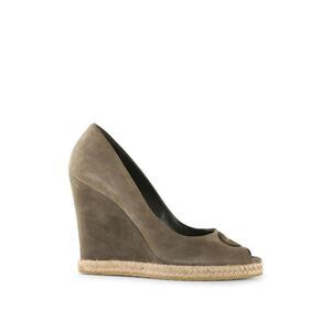 Gucci Olive Suede Peep Toe Wedge Pumps